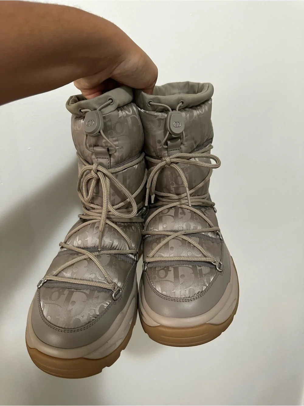 Dior Taupe Monogram Quilted Winter Lace-Up Boots